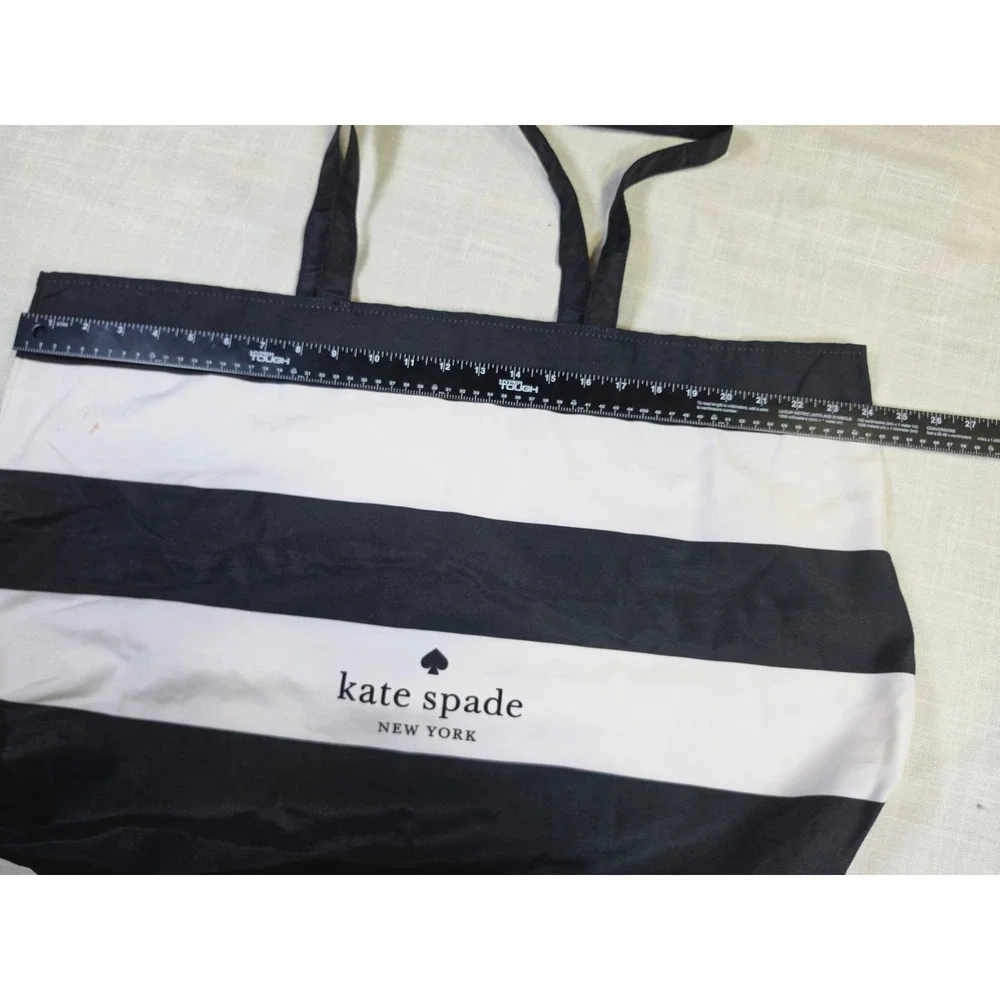 Kate Spade New York Striped Nylon Tote Bag Black White Large Shoulder Bag